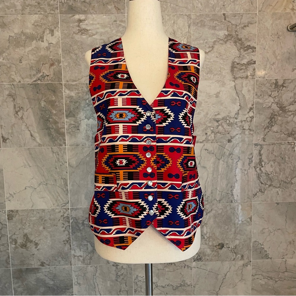 Vintage Silk Club Collection Aztec Button Up Vest - Picture 2 of 7